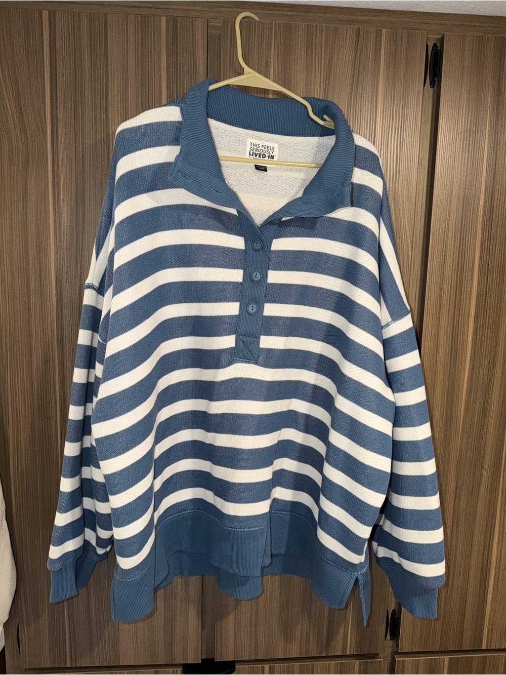 American Eagle Outfitters Navy and White Striped Hooded Pullover